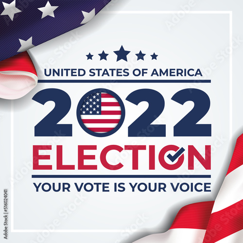 Square illustration vector graphic of united states flag, election and year 2022 perfect for election day in united states, united states flag