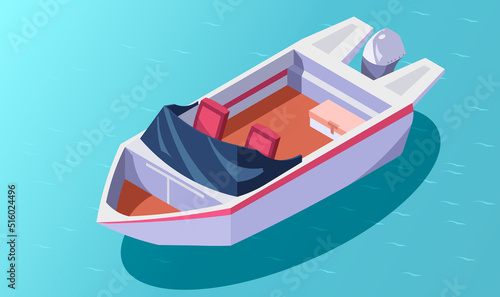 Yachts isometric icon. Travel ship. Luxury marine cruise boat. Yachting 3d vessel. Fishing sea cruise. Tourism water transport for river or lake. Vector illustration