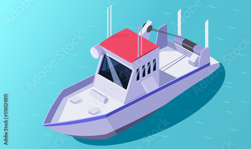 Yachts isometric icon. Travel ship. Luxury marine cruise boat. Yachting 3d vessel. Fishing sea cruise. Tourism water transport for river or lake. Vector illustration