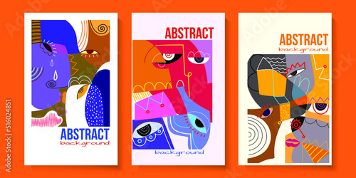 Set of aesthetic abstract, line art, hand drawn vector illustration background. Contemporary modern trendy design for wall art, print,poster,cover,home decoration.