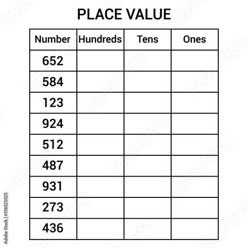 place value table worksheet for preschool kids
