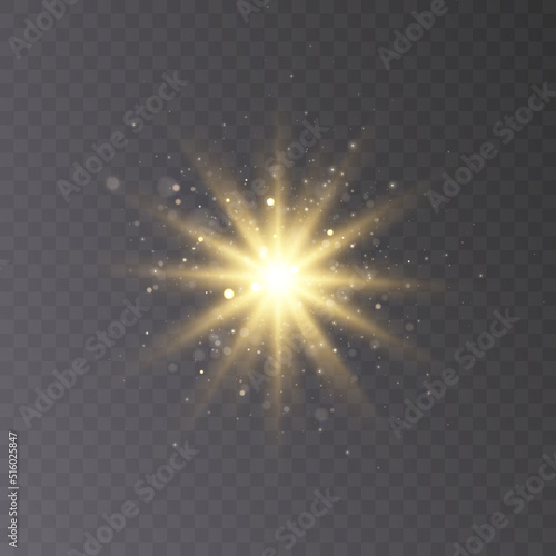 Bright light effect. Star Sun Illumination for vector illustration. Shiny sun effect. Vector