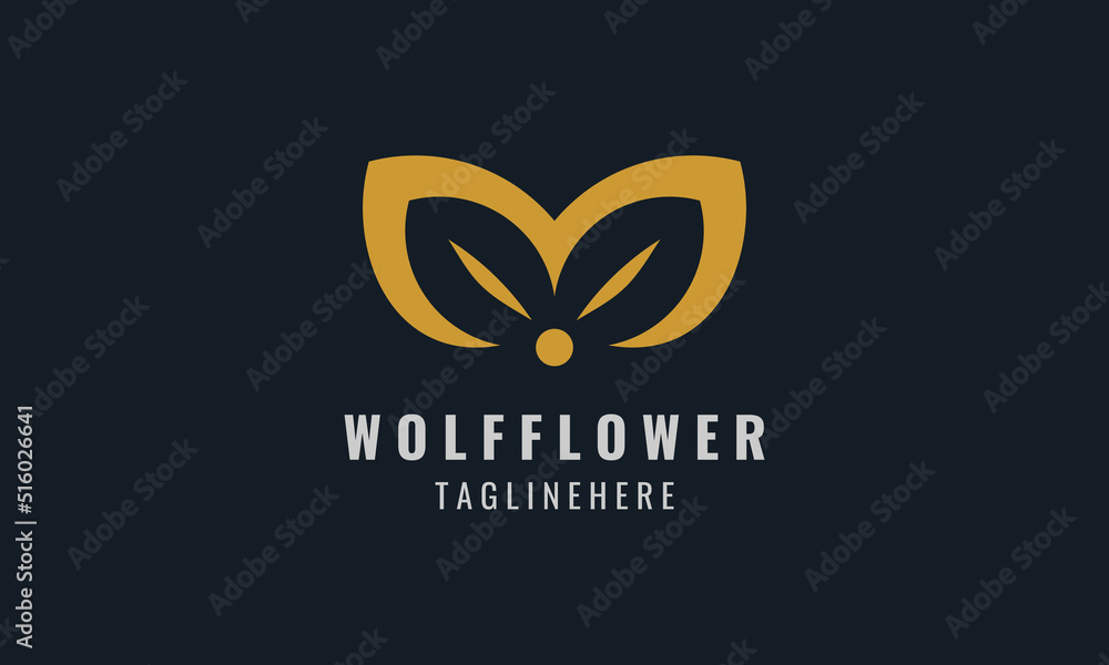 Letter M Or Wolf Logo Design With Flowers , Fox Face Ilustration ,Premium Vector Template