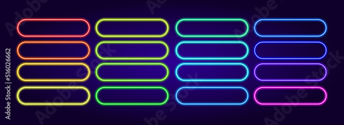 A set of colorful neon frames. Vector illustration of bright multicolored rectangular horizontal templates, glowing in the dark, with an empty space inside for text for a design template