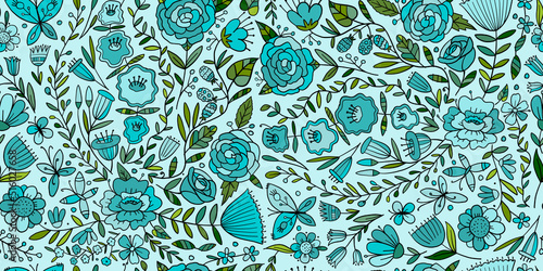 Floral Garden. Spring concept Background. Seamless pattern for your design.
