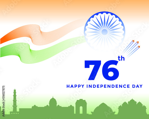 76th Independence day of India greeting with tricolor Indian flag. 15th August template for website and social media. photo