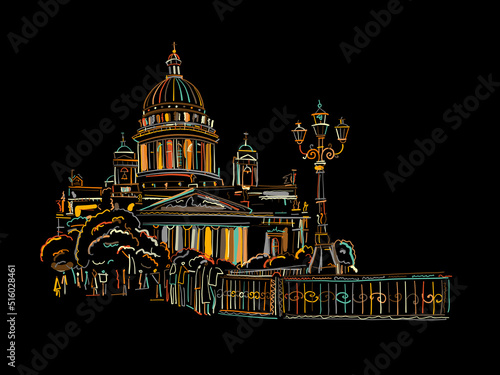Saint Isaac Cathedral of Saint Petersburg landmark, Russia. Sketch for your design