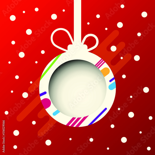 Ball Christmas paper card with red bow ribbon. Winter background Vector illustration photo