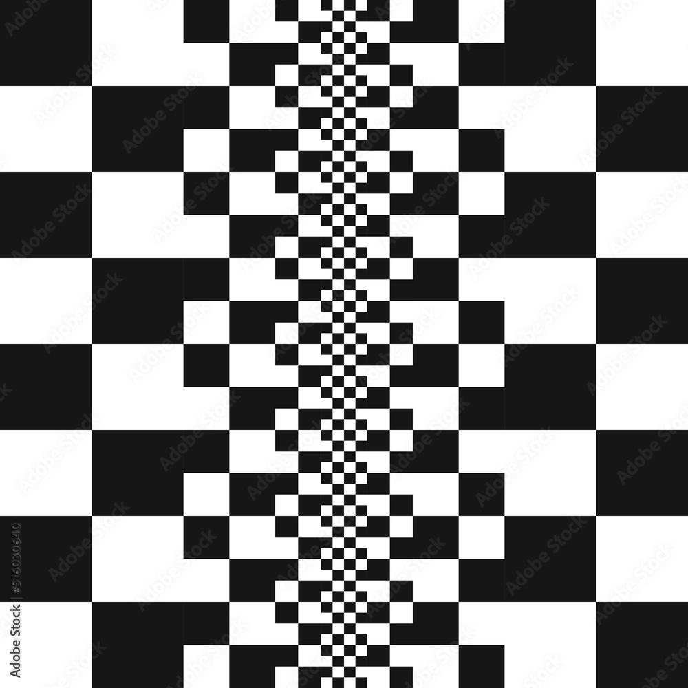 Checkerboard pattern of large cells that turn into small ones. Seamless vector pattern for interior. Checkerboard pattern of large cells that turn into small ones. Seamless vector pattern for interior.