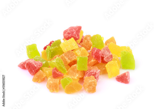 Candied fruits isolated on white background with clipping path 