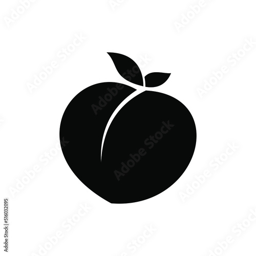 Peach nectarine fruit vector black icon. EPS 10. Tropical fruits illustration. Vegetarian menu. Vegan, healthy food. Can be used for topics like freshness, detox, nutrition, restaurant, market.