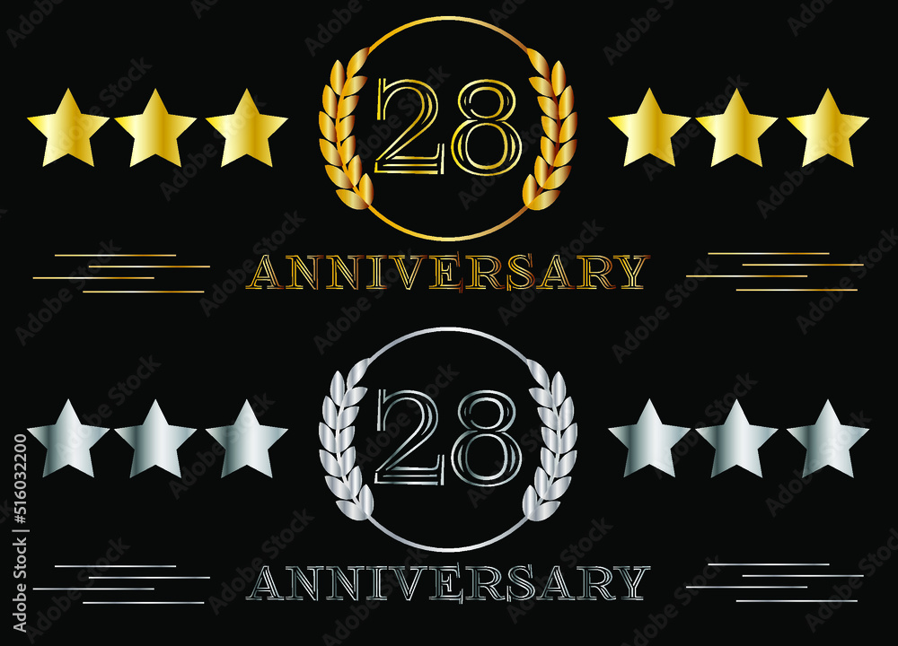 28th anniversary set gold and silver. Celebrating birthday, banner for ...