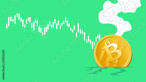 Bitcoin price falls to all-time low. Bitcoin crash design. Bitcoin price going down. Vector illustration template