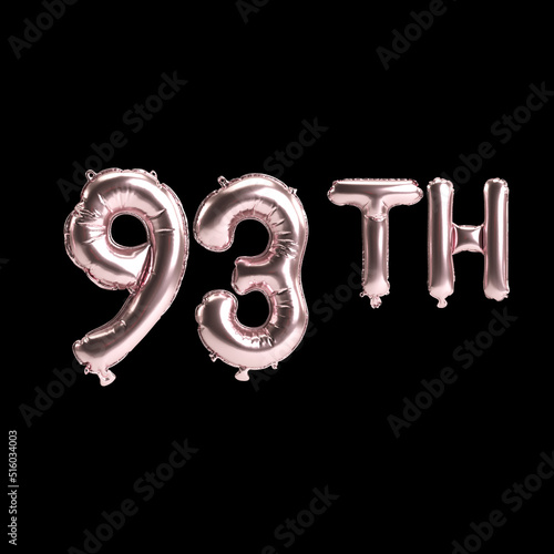 3d illustration of 93th rose balloons isolated on background photo