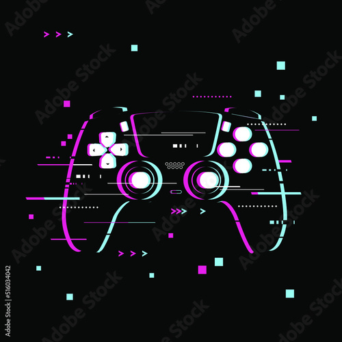 Glitched game controller vector illustration background
