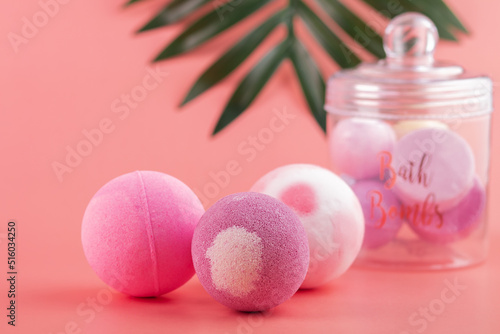bath bomb, pink body salt balls, organic cosmetics, sizzling bubbles, gift set