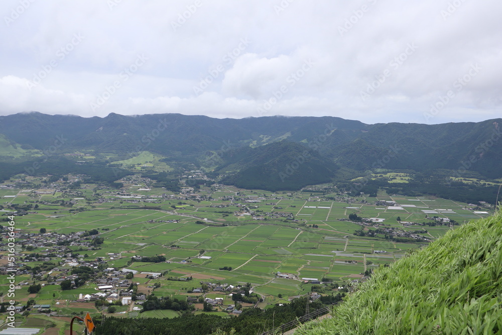 Japan's active volcano Mount Aso's foothills in the countryside