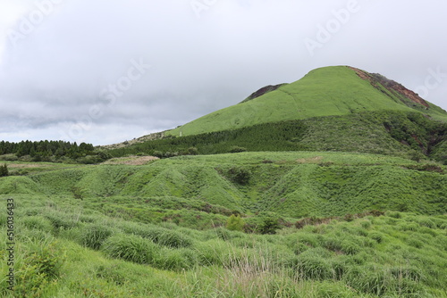 Japan's active volcano Mt. Aso grassland area