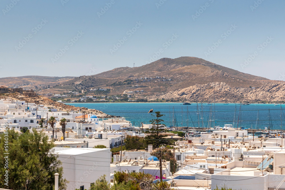 Naoussa Greece. 06-07-2022.  view of Naoussa city at Paros . Cyclades Islands. Greece