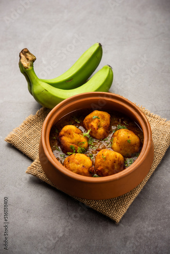 Banana Kofta curry also known as Kachche Kele Ke Kofte in India photo