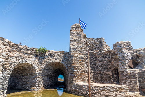 Naoussa Greece. 06-07-2022.  Old venetian fortress in Naoussa city at Paros . Cyclades Islands. Greece