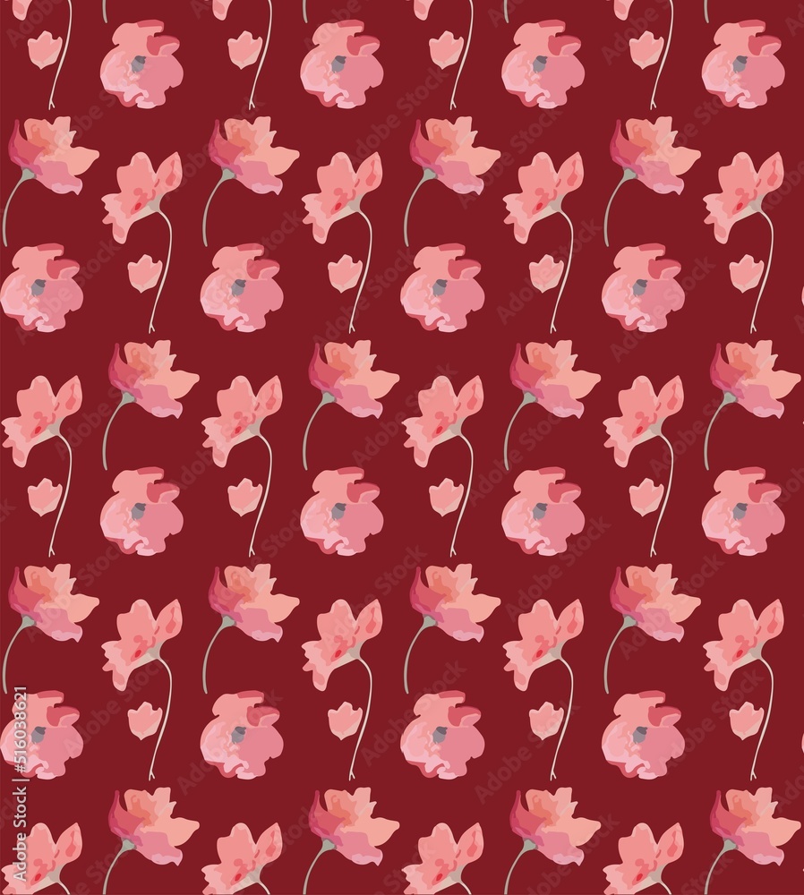 Seamless gentle floral pattern in the style of watercolor flowers.