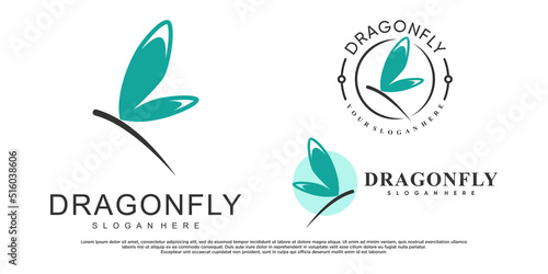 Set of dragonfly logo design with creative concept Premium Vector