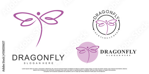 Set of dragonfly logo design with creative concept Premium Vector