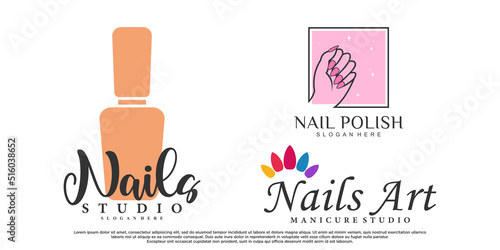 Set of nail logo design for beauty salon with modern conecpt Premium Vector