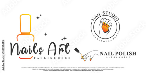 Set of nail logo design for beauty salon with modern conecpt Premium Vector