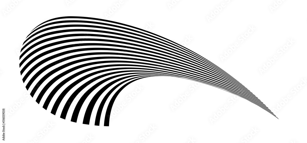 Waving flag as a brush stroke with zebra texture. Vest striped with fabric Black and white stripes curved in a bizarre way with waves curving along the trajectory Waving flag as a brush stroke with zebra texture. Vest striped with fabric Black and white stripes curved in a bizarre way with waves curving along the trajectory