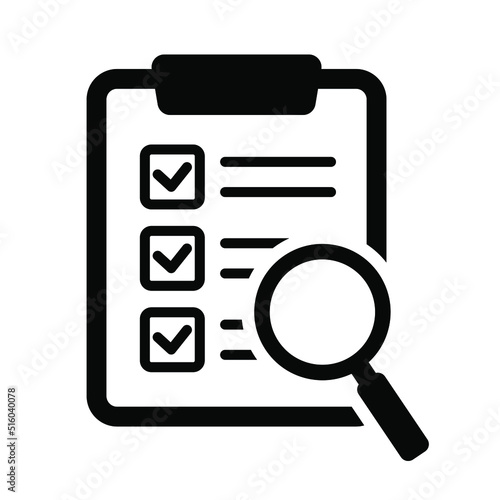 Document with magnifier loupe business concept. File search icon, document search, vector isolated. 