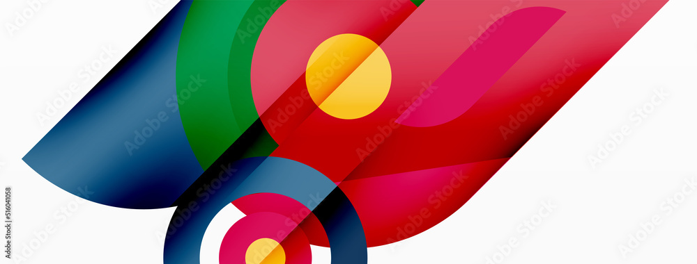 Fototapeta premium Abstract round shapes background. Minimalist decoration. Geometric background with circles and rings