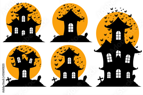 Happy Halloween. haunted house, tree, cemetery, scarecrow, bat vector illustration 