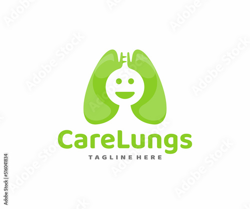 Healthy human lungs logo design. Pulmonary clinic, internal organ vector design. Respiratory system anatomy logotype photo