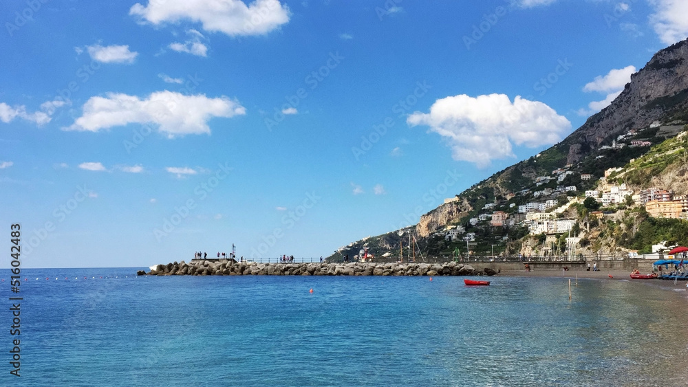 Amafi Mediterranean beach in Naples, Italy