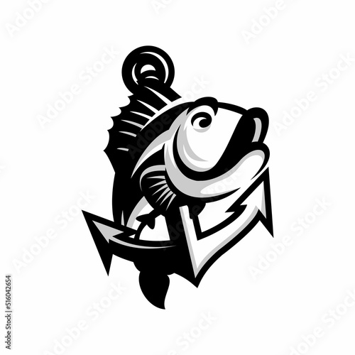 vector illustration of fish and boat anchor, fishing for big fish