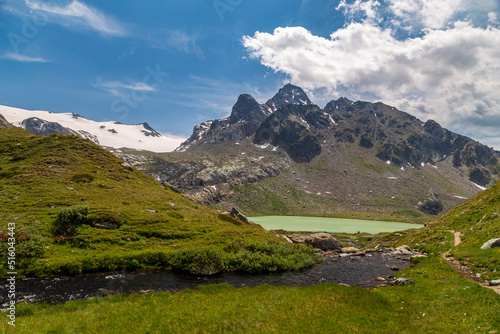 The beautiful mountains and lakes over La Thuile in a summer day