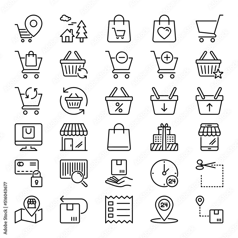 Outline icons for shopping and e-Commerce. Outline icons for shopping and e-Commerce.
