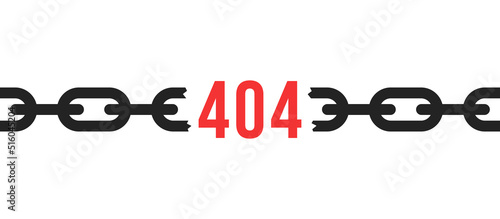 red 404 error icon with black broken chain