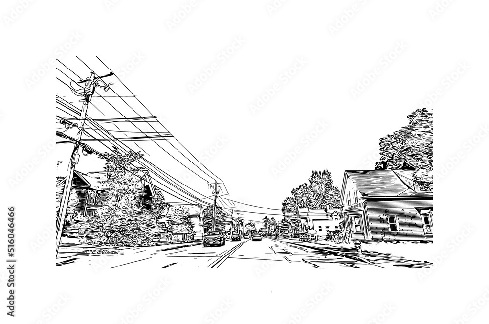 Fototapeta premium Building view with landmark of Nashua is a city in southern New Hampshire. Hand drawn sketch illustration in vector.