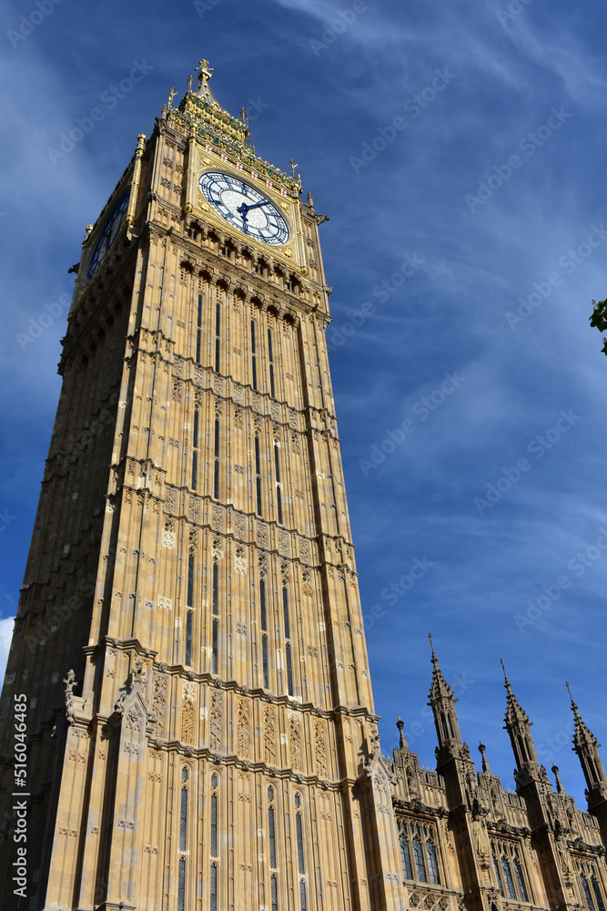 big ben clock tower.Landscape of bright Bigben after renovation on june 2022 with sunlight and blue sky big ben clock tower.Landscape of bright Bigben after renovation on june 2022 with sunlight and blue sky