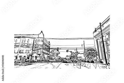 Building view with landmark of Nashua is a city in southern New Hampshire. Hand drawn sketch illustration in vector.