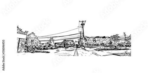 Building view with landmark of Nashua is a city in southern New Hampshire. Hand drawn sketch illustration in vector.