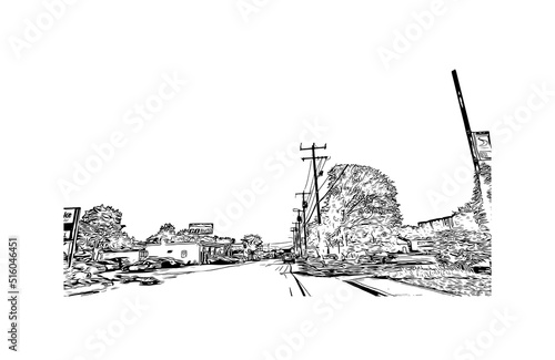 Building view with landmark of Nashua is a city in southern New Hampshire. Hand drawn sketch illustration in vector.