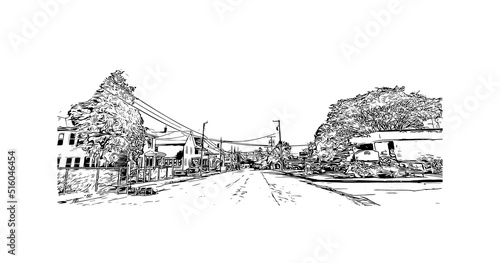 Building view with landmark of Nashua is a city in southern New Hampshire. Hand drawn sketch illustration in vector.