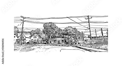 Building view with landmark of Nashua is a city in southern New Hampshire. Hand drawn sketch illustration in vector.