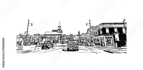Building view with landmark of Nashua is a city in southern New Hampshire. Hand drawn sketch illustration in vector.