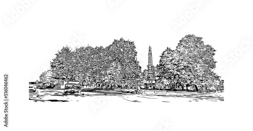 Building view with landmark of Nashua is a city in southern New Hampshire. Hand drawn sketch illustration in vector.