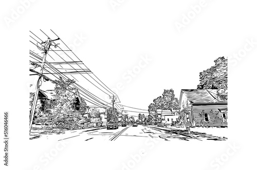 Building view with landmark of Nashua is a city in southern New Hampshire. Hand drawn sketch illustration in vector.